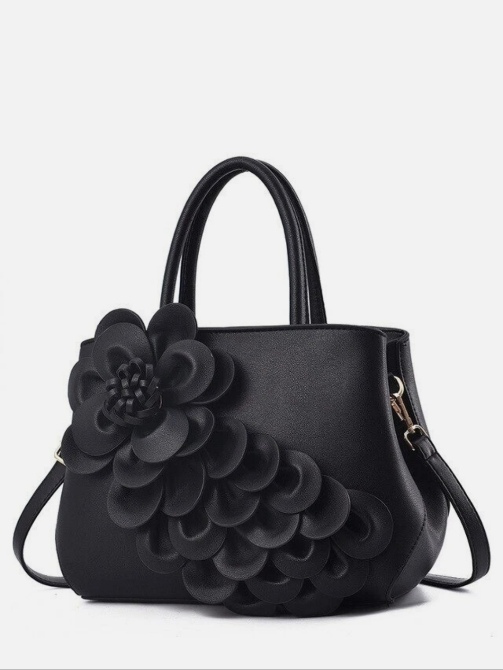 🆕️👜  BLACK FLORAL CASCADING PETAL HANDBAG / PURSE👜 - Picture 8 of 16